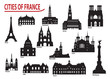 Vector: Silhouettes of cities in France Silhouettes of cities in France