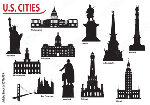 Vector: Silhouettes of U.S. cities Silhouettes of U.S. cities
