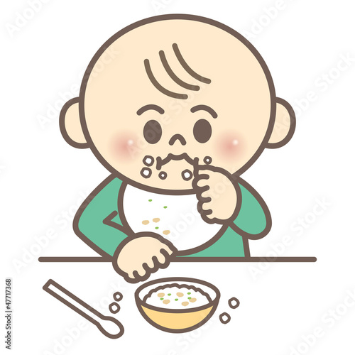 Illustration: 離乳食を食べる赤ちゃん 離乳食を食べる赤ちゃん