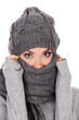 woman with hat and scarf, white background