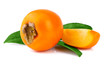 persimmon with leaves, isolated on white background