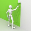 3D man painting the wall with a roller brush