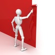 3D man painting the wall with a roller brush