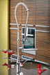 Detail of kitchen with modern single lever faucet