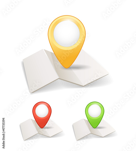 Vector: Folded maps with color point markers Folded maps with color point markers