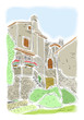 Old houses in Porec, Croatia. Water color style painting