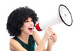 Woman shouting through megaphone
