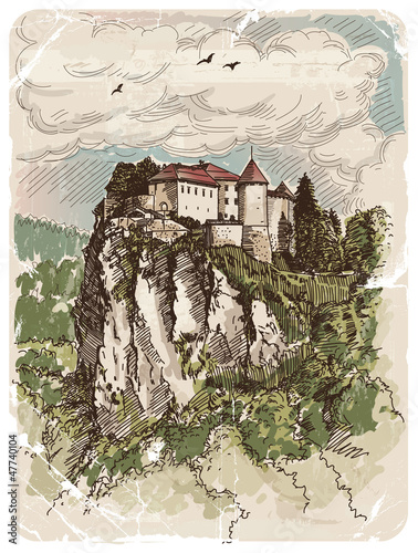 Vector: Vector drawing of a Bled castle in Slovenia Vector drawing of a Bled castle in Slovenia