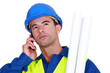 young blue collar on the phone
