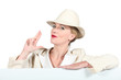 Blond woman in cream suite