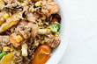 chicken stir fry with farm fresh vegetables and brown rice