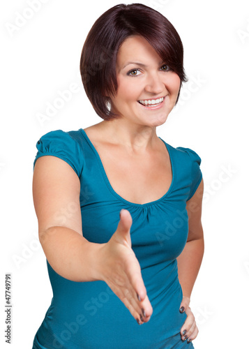 Photo: Junge Frau gibt die Hand Junge Frau gibt die Hand
