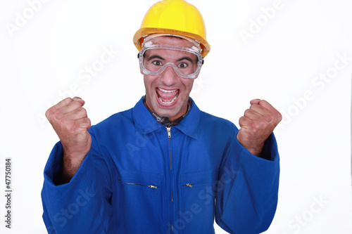 Photo: Ecstatic construction worker Ecstatic construction worker
