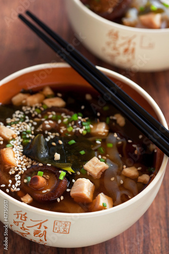 Photo: Miso soup with tofu, wakame seaweed, noodles shirataki Miso soup with tofu, wakame seaweed, noodles shirataki