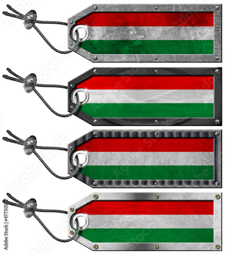 Illustration: Hungary Flags Set of Grunge Metal Tags Hungary Flags Set of Grunge Metal Tags