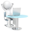 Illustration: Success.3D little human character, arms up infront of Laptop. Success.3D little human character, arms up infront of Laptop.