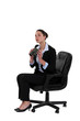 Businesswoman sat with binoculars