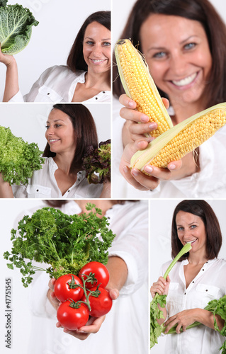 Photo: Montage of woman holding a variety of vegetables Montage of woman holding a variety of vegetables