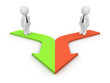 3d people standing on merging arrows
