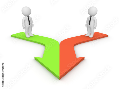 Illustration: 3d people standing on merging arrows 3d people standing on merging arrows