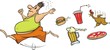 fat man runs away from unhealthy food