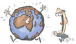 Cartoon Earth chased by Greedy Man.
