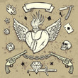 Vector: Set of Old School Tattoo Elements Set of Old School Tattoo Elements