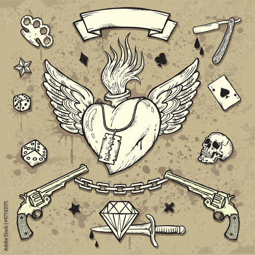 Vector: Set of Old School Tattoo Elements Set of Old School Tattoo Elements