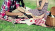Video: Group of happy friends eating sandwiches on picnic Group of happy friends eating sandwiches on picnic