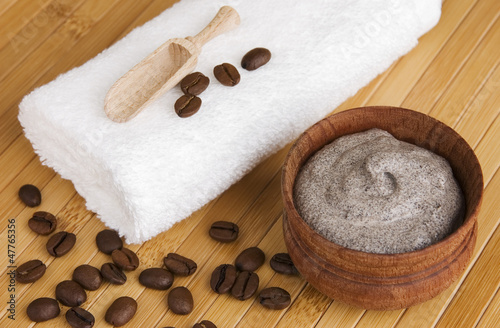 Photo: Homemade skin exfoliant/ scrub of ground coffee and sour cream Homemade skin exfoliant/ scrub of ground coffee and sour cream