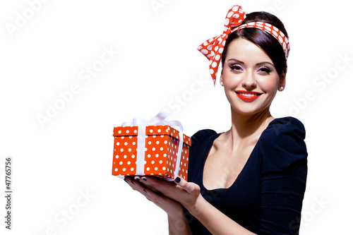Photo: gorgeous brunette with gift box gorgeous brunette with gift box