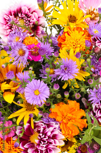 Photo: beautiful bouquet of bright flowers close-up beautiful bouquet of bright flowers close-up