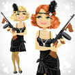 Pretty girl in retro dress with a gun Thompson