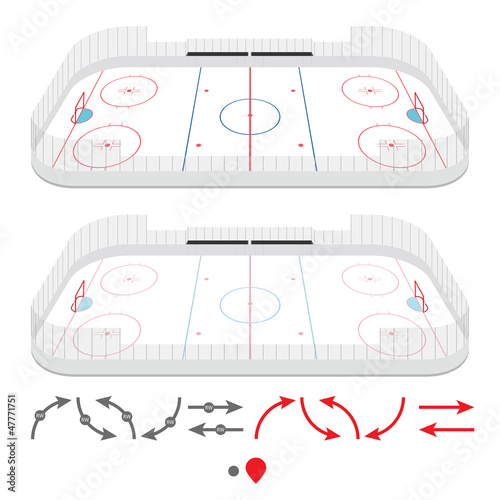 Vector: Isometric ice hockey rink with set of training elements Isometric ice hockey rink with set of training elements