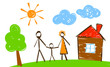 happy family, simply painted picture like vector illustration