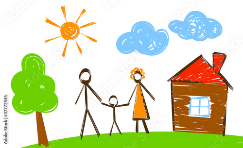 Illustration: happy family, simply painted picture like vector illustration happy family, simply painted picture like vector illustration