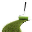 Roller draws  the green grass road