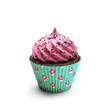 Isolated pink and green chocolate strawberry cupcake, dessert