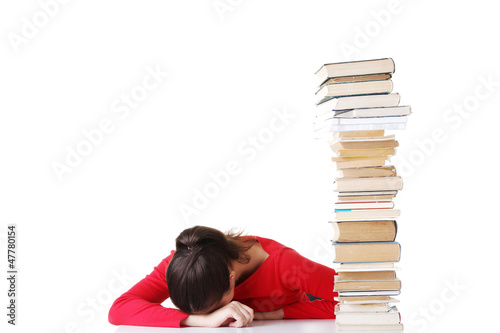 Photo: Sad female student with learning difficulties Sad female student with learning difficulties