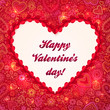 Red valentines day greeting card with ornate hearts bacground