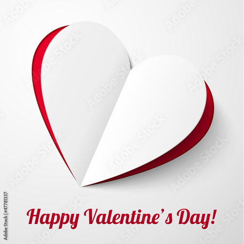 Vector: Red heart cut from paper Valentines day card with sign Red heart cut from paper Valentines day card with sign