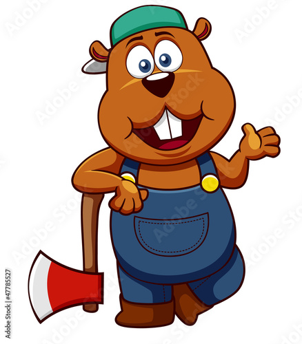 Vector: illustration of Beaver with axe illustration of Beaver with axe