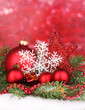 Christmas decoration on red background
