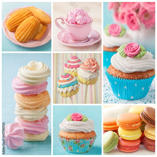 Photo: Pastel colored cakes collage Pastel colored cakes collage