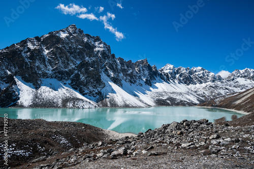 Photo: Sacred Lake and peaks near Gokyo in Himalayas Sacred Lake and peaks near Gokyo in Himalayas