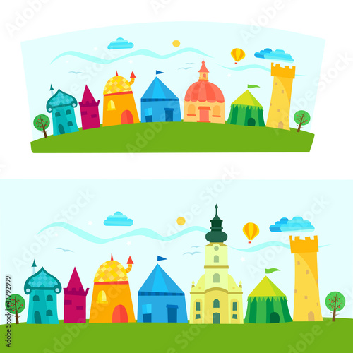 Vector: Town, children's book illustration Town, children's book illustration
