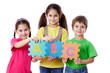 Three kids with letters
