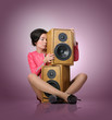 Foto: Elegant young sexy woman relax music Elegant young sexy woman relax music
