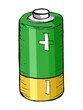 hand drawn, vector, cartoon illustration of battery