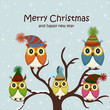Vector: Christmas card with owls on the tree Christmas card with owls on the tree